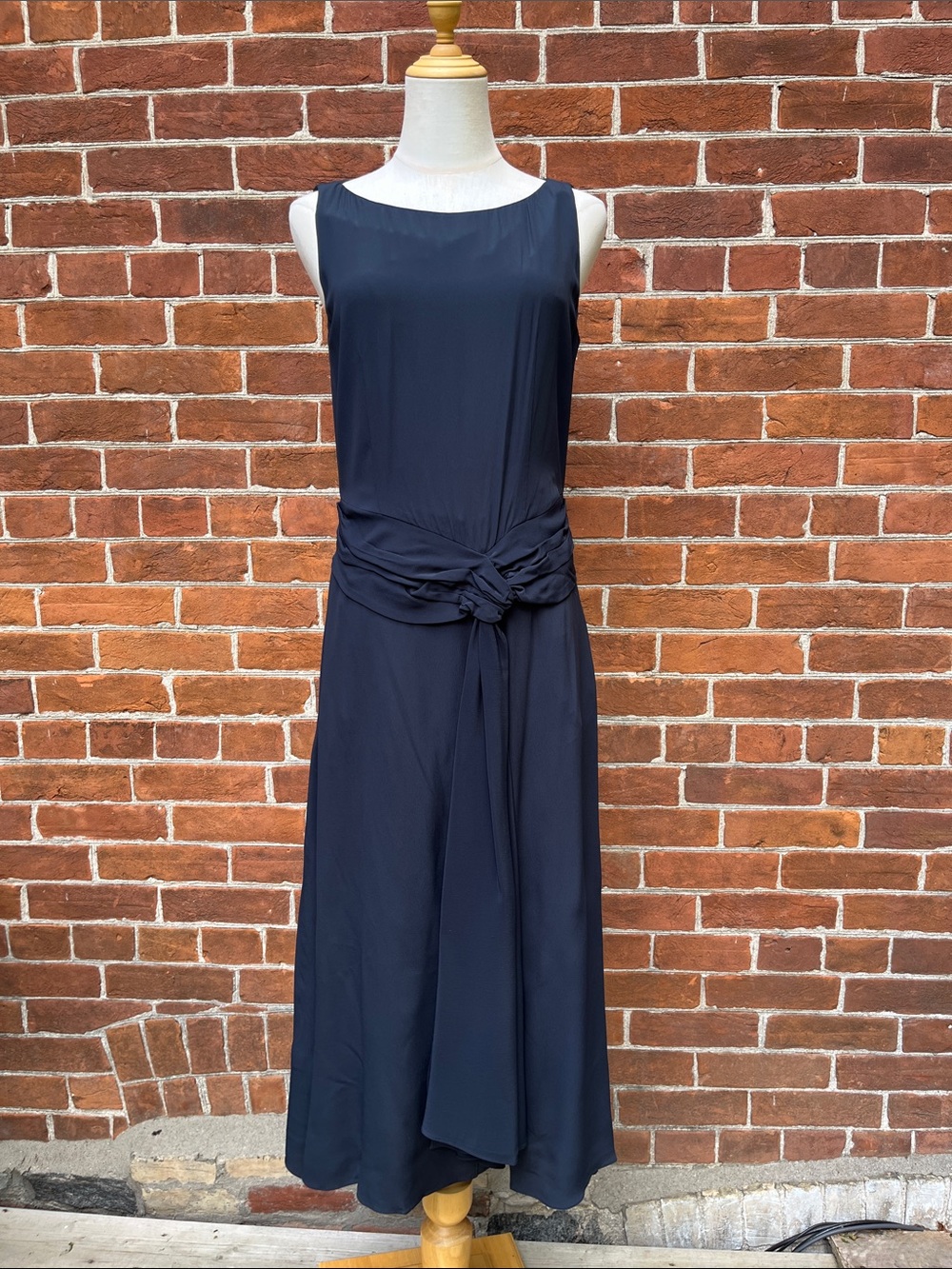 Luisa Cerano Sleeveless Navy Maxi Dress with Knotted Waist Tie